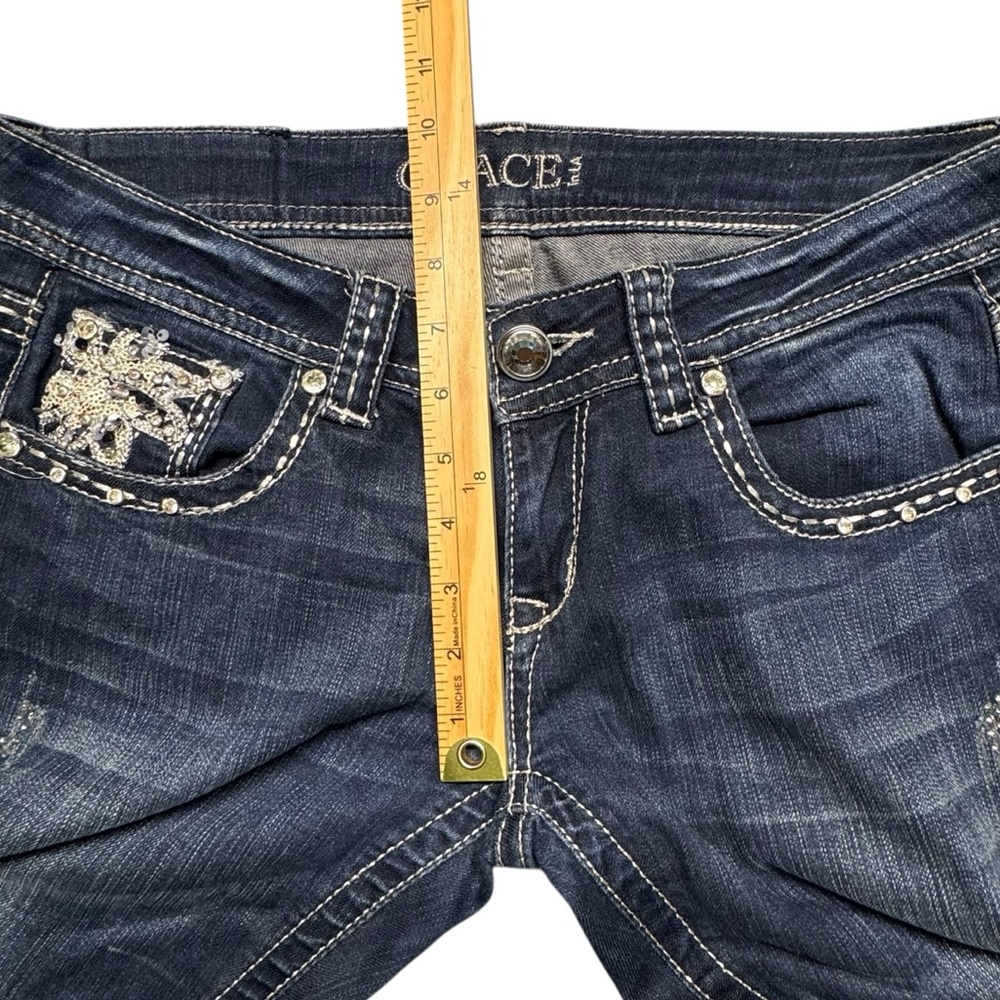 Grace In LA Jeans Y2K Low Rise Bootcut Womens 28‎ Blue Bling Embellished Casual - Picture 10 of 15